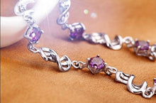 Load image into Gallery viewer, Wholesale Fashion present High Quality AAA Zircon Amethyst 925 Sterling Silver Gift Women Red bean Bracelets Bangles SZ38