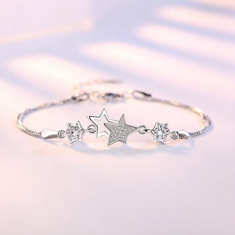 Wholesale Romantic Fashion Woman Girl Party Gift Miracle Star White Purple Zircon 925 Sterling Silver Bracelet SZ104