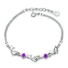 Load image into Gallery viewer, Wholesale Romantic Fashion Lovely Woman Girl Party Gift White Purple Dolphins 925 Sterling Silver Bracelet Bangle SZ101