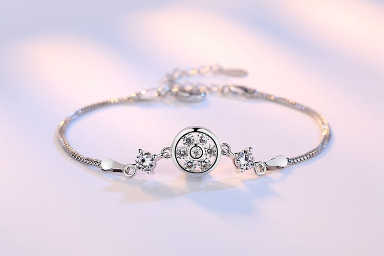 Wholesale Round Fashion Sweet Woman Girl Wedding Gift Eternal Love White Purple Zircon 925 Sterling Silver Bracelet SZ108