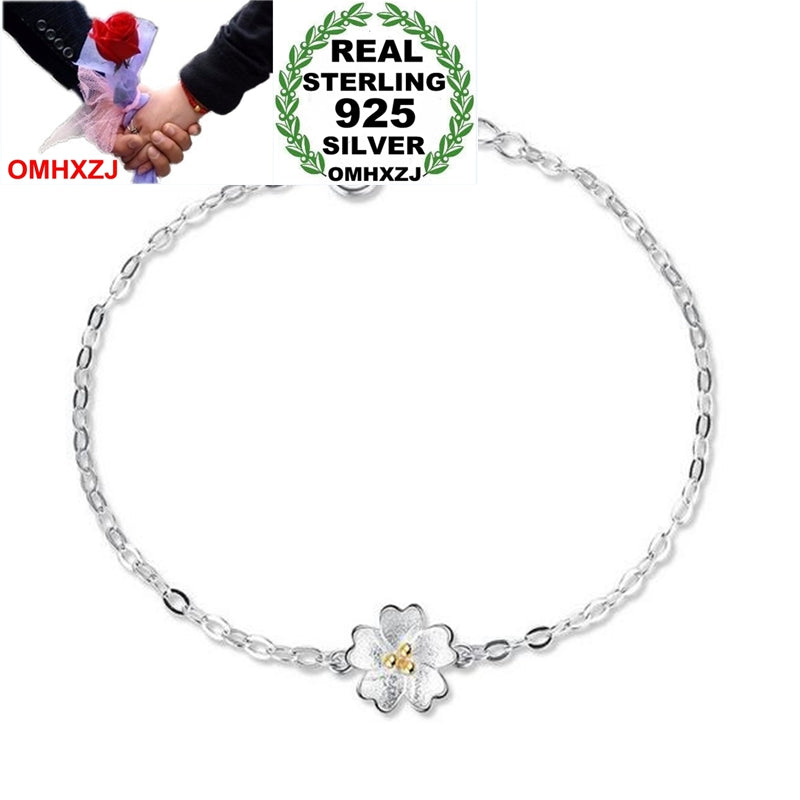 Wholesale Simple Fashion Sweet Woman Girl Party Gift Golden Fresh Cherry Flower 925 Sterling Silver Bracelet Bangle SZ118