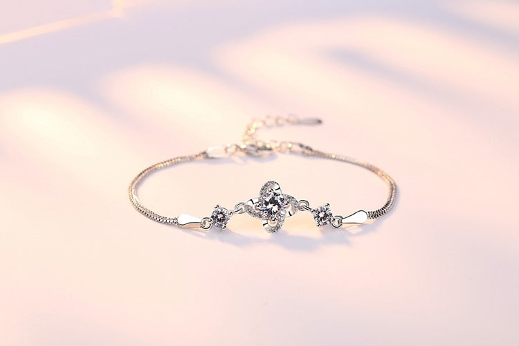 Wholesale Sweet Fashion Woman Girl Wedding Gift Plum Blossom White Purple Zircon 925 Sterling Silver Bracelet Bangle SZ85