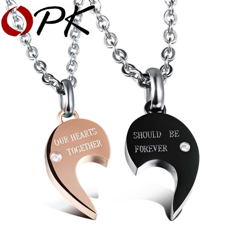 Half Heart Puzzle Lovers Pendant Necklaces Romantic Black/Gold Color Cubic Zirconia Women Men Jewelry 1 Piece PriceGX998