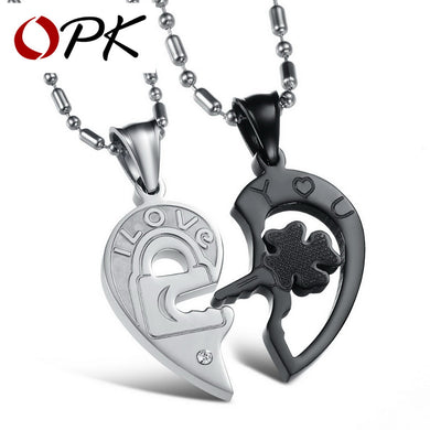 His & Hers Matching Set Open Your Heart Couple Necklace Titanium Stainless Steel Lovers Jewelry Black, DM845