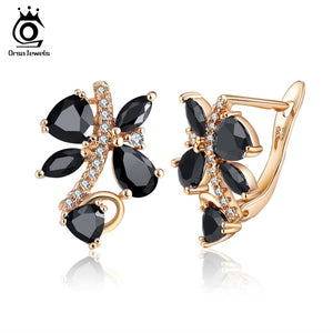 Luxury Female Stud Earrings Noble AAA Black Cubic Zircon Gold-color Charm Earring Fashion Women Jewelry OME56-B