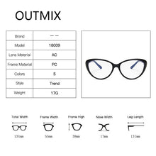 Carica l&#39;immagine nel visualizzatore di Gallery, OUTMIX Donne Cat Eye Anti Luce Blu Occhiali 2022 Trend Cateye Nero Cornice Miopia Specchio Ottico Femminile per la Guida All&#39;aperto
