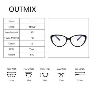 OUTMIX Donne Cat Eye Anti Luce Blu Occhiali 2022 Trend Cateye Nero Cornice Miopia Specchio Ottico Femminile per la Guida All'aperto