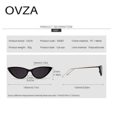 Carica l'immagine nel visualizzatore di Gallery, OVZA 2023 Occhiali da sole vintage Cat Eye per donna Occhiali da sole punk stretti Occhiali da donna retrò UV400 S0087 