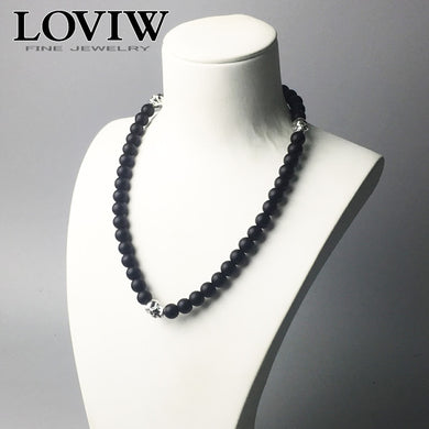 Obsidian Beads Skeleton Necklace Choker Chain ribbon necklace Matt-black obsidian beads 925 sterling silver skulls Thomas Style