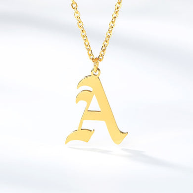 Old English Letter Initial Necklaces For Women Men Gold Silver Color Stainless Steel Chain Male Female Pendant Necklace Jewelry