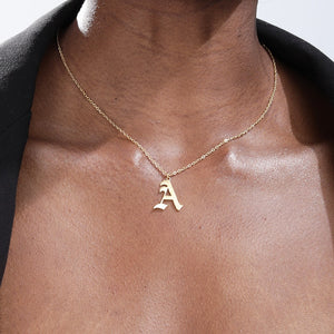 Old English Letter Initial Necklaces For Women Men Gold Silver Color Stainless Steel Chain Male Female Pendant Necklace Jewelry