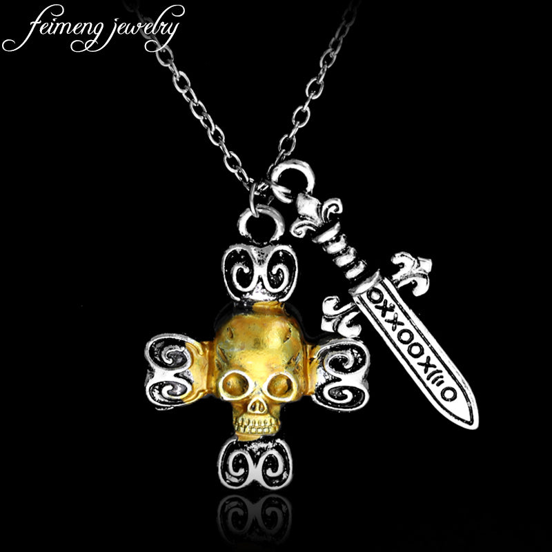 Once Upon A Time Necklace Captain Hook Swords Skull Cross Pendant Necklaces For Men Fashion Jewelry Punk Choker Accessories