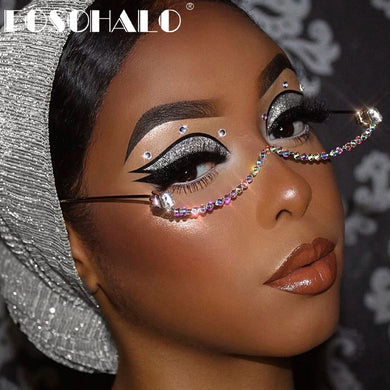 One Piece Diamond Eyeglasses Frames Women Crystal Half Frames Sunglasses Frames  Rhinestone Glasses Shades Decoration