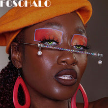 Load image into Gallery viewer, One Piece Diamond Eyeglasses Frames Women Pearl Half Frames Sunglasses  Rhinestone Glasses Shades Decoration