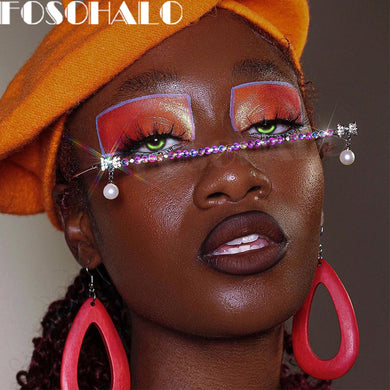 One Piece Diamond Eyeglasses Frames Women Pearl Half Frames Sunglasses  Rhinestone Glasses Shades Decoration