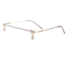 Load image into Gallery viewer, One Piece Diamond Eyeglasses Frames Women Pearl Half Frames Sunglasses  Rhinestone Glasses Shades Decoration