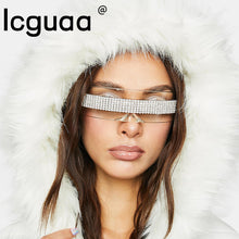 Carica l'immagine nel visualizzatore di Gallery, One Piece Silverr Mirror Diamond Eyeglasses Women Rhinestone Sun Glasses Men UV400 Punk Shades Shiny Bling Sun Glasses