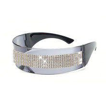 Carica l'immagine nel visualizzatore di Gallery, One Piece Silverr Mirror Diamond Eyeglasses Women Rhinestone Sun Glasses Men UV400 Punk Shades Shiny Bling Sun Glasses