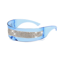 Carica l'immagine nel visualizzatore di Gallery, One Piece Silverr Mirror Diamond Eyeglasses Women Rhinestone Sun Glasses Men UV400 Punk Shades Shiny Bling Sun Glasses