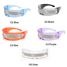 Carica l'immagine nel visualizzatore di Gallery, One Piece Silverr Mirror Diamond Eyeglasses Women Rhinestone Sun Glasses Men UV400 Punk Shades Shiny Bling Sun Glasses