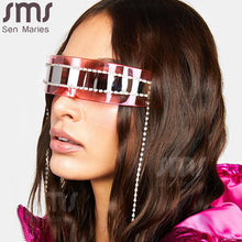 Load image into Gallery viewer, One Piece MirrorSunglasses Women Rectangle Rhinestone Tassel Sun Glasses Men UV400 Punk Shades Shiny Diamond Eyewear