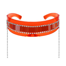 Load image into Gallery viewer, One Piece MirrorSunglasses Women Rectangle Rhinestone Tassel Sun Glasses Men UV400 Punk Shades Shiny Diamond Eyewear