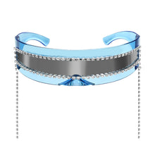 Load image into Gallery viewer, One Piece MirrorSunglasses Women Rectangle Rhinestone Tassel Sun Glasses Men UV400 Punk Shades Shiny Diamond Eyewear
