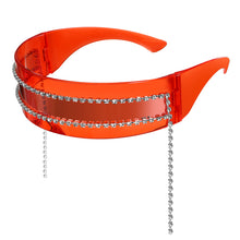 Load image into Gallery viewer, One Piece MirrorSunglasses Women Rectangle Rhinestone Tassel Sun Glasses Men UV400 Punk Shades Shiny Diamond Eyewear