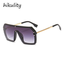 Load image into Gallery viewer, One Piece Oversized Alloy Sunglasses For Women  Brand Black Gradient Sun Glasses Men Retro Flat Uv400 Rivet Eyewear Silver