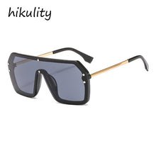 Load image into Gallery viewer, One Piece Oversized Alloy Sunglasses For Women  Brand Black Gradient Sun Glasses Men Retro Flat Uv400 Rivet Eyewear Silver