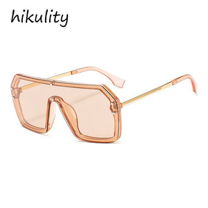 One Piece Oversized Alloy Sunglasses For Women  Brand Black Gradient Sun Glasses Men Retro Flat Uv400 Rivet Eyewear Silver