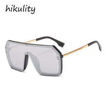 Load image into Gallery viewer, One Piece Oversized Alloy Sunglasses For Women  Brand Black Gradient Sun Glasses Men Retro Flat Uv400 Rivet Eyewear Silver