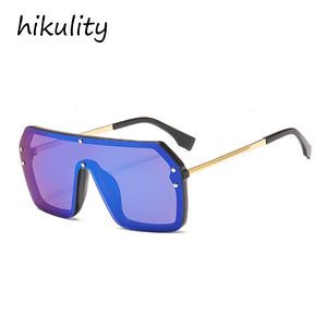 One Piece Oversized Alloy Sunglasses For Women  Brand Black Gradient Sun Glasses Men Retro Flat Uv400 Rivet Eyewear Silver