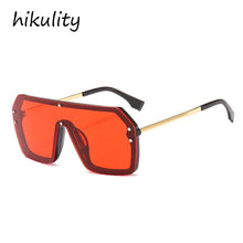 Load image into Gallery viewer, One Piece Oversized Alloy Sunglasses For Women  Brand Black Gradient Sun Glasses Men Retro Flat Uv400 Rivet Eyewear Silver