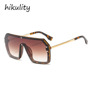 One Piece Oversized Alloy Sunglasses For Women  Brand Black Gradient Sun Glasses Men Retro Flat Uv400 Rivet Eyewear Silver