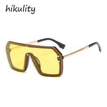 Load image into Gallery viewer, One Piece Oversized Alloy Sunglasses For Women  Brand Black Gradient Sun Glasses Men Retro Flat Uv400 Rivet Eyewear Silver