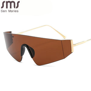 One Piece Rimless Sunglasses Women Men Square Sun Glasses Men Oversized Retro Eyeglasses  Brand Designer Eyewear UV400