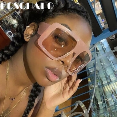 One Piece Shield Square Sunglasses For Women Vintage Oversized Black Pink Sun Glasses Eyewear Female Cool Black Blue Shades