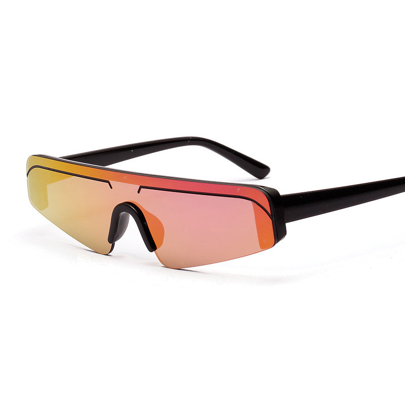 One Piece Small Cat Eye Sunglasses Women Red Purple Mirror Eyewear Men Chic Stripe Lens Rimless Sun Glasses Female Brand Shades