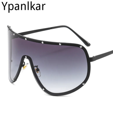 One Piece Sunglasses Women Men Big Frame Wind Goggles Vintage Eyeglasses With Nails Driving UV400