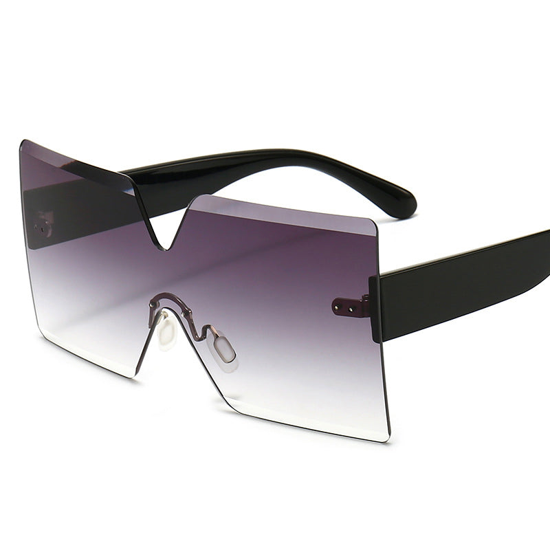 Onepiece Oversized Square Rimless Sunglasses Women Brand Designer Flat Top Big Sun Glasses Female One Piece Travel Gafa de sol