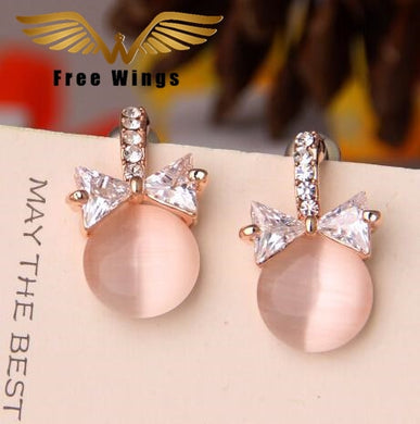 Opals Bow Real color Gold Colour color Plated Austria Crystal Earrings Czech Rhinestone Fashion Jewelry X06157-C24682B8
