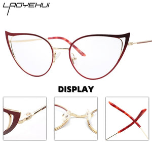 Optical Anti Blue Light Glasses Frames Women Prescription Glass Myopia Cat Eye Metal Fake Round Glasses Women's Eyewear UV400
