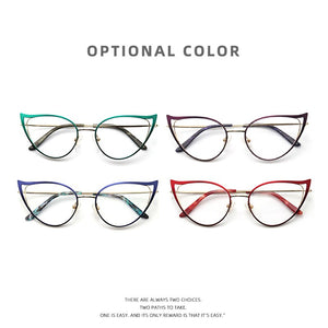 Optical Anti Blue Light Glasses Frames Women Prescription Glass Myopia Cat Eye Metal Fake Round Glasses Women's Eyewear UV400