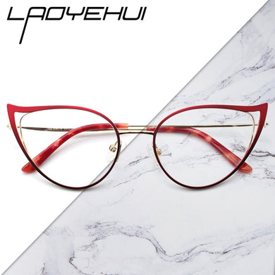 Optical Anti Blue Light Glasses Frames Women Prescription Glass Myopia Cat Eye Metal Fake Round Glasses Women's Eyewear UV400