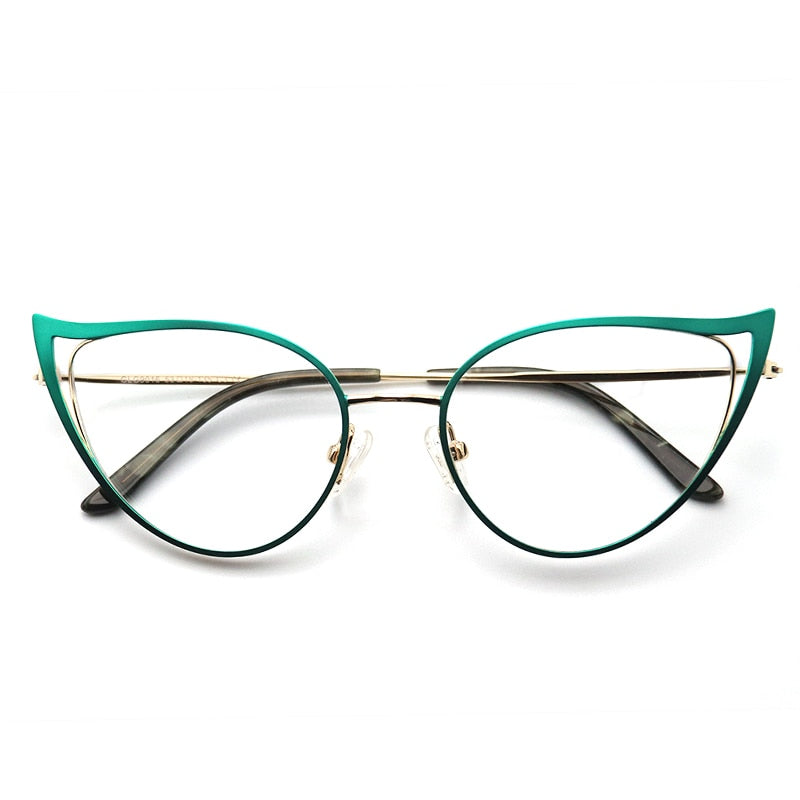 Optical Anti Blue Light Glasses Frames Women Prescription Glass Myopia Cat Eye Metal Fake Round Glasses Women's Eyewear UV400