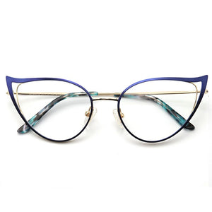 Optical Anti Blue Light Glasses Frames Women Prescription Glass Myopia Cat Eye Metal Fake Round Glasses Women's Eyewear UV400