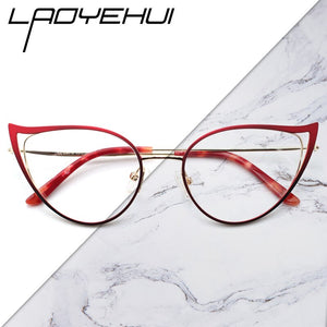 Optical Anti Blue Light Glasses Frames Women Prescription Glass Myopia Cat Eye Metal Fake Round Glasses Women's Eyewear UV400