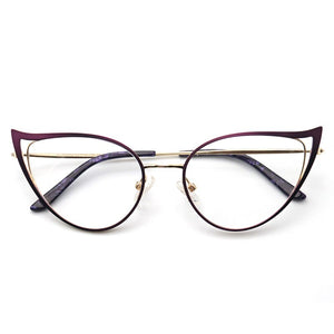 Optical Anti Blue Light Glasses Frames Women Prescription Glass Myopia Cat Eye Metal Fake Round Glasses Women's Eyewear UV400