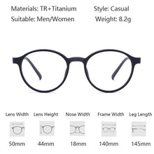Load image into Gallery viewer, Optical Glasses Frame Women Ultralight Pure Titanium Glasses Frame Men Round Big Spectacles Frame Prescription Glasses